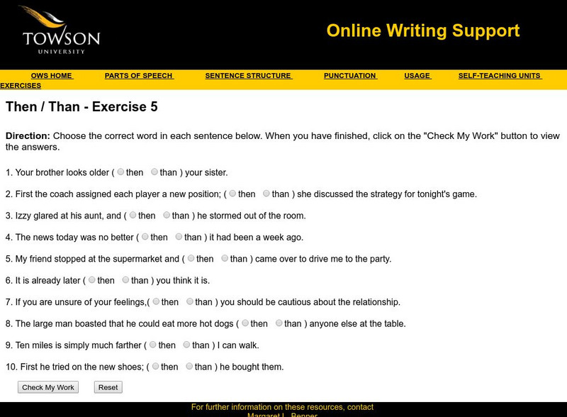 Towson University: Ows: Then / Than Exercise 5 Unknown Type