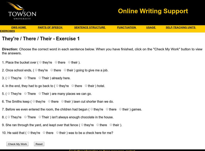 Towson University: Ows: They're / There / Their Exercise 1 Unknown Type