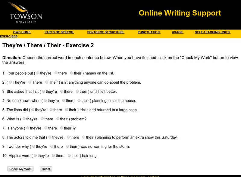 Towson University: Ows: They're / There / Their Exercise 2 Unknown Type