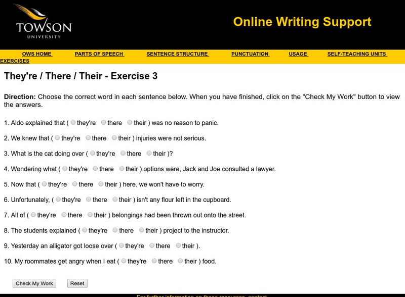 Towson University: Ows: They're / There / Their Exercise 3 Unknown Type