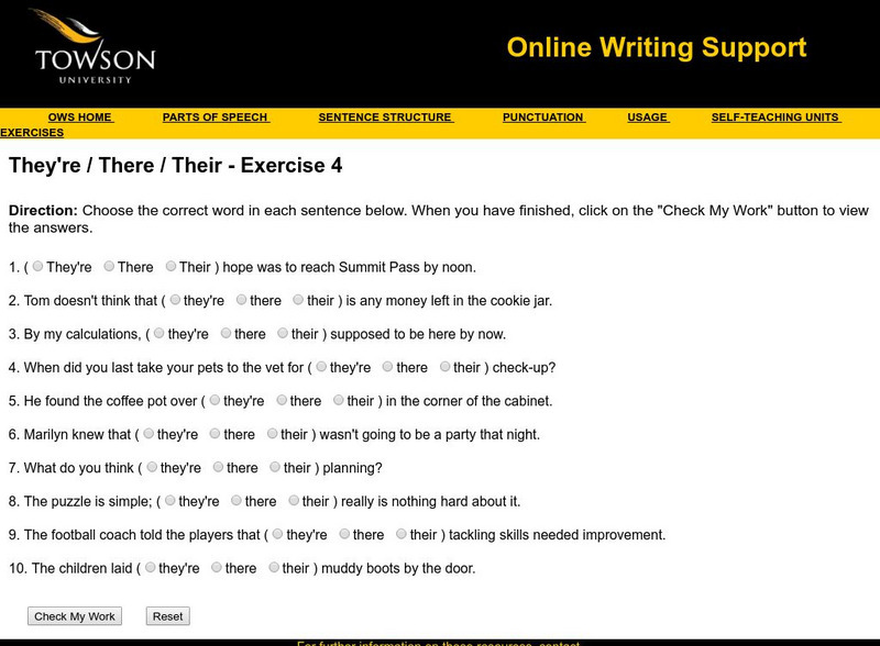 Towson University: Ows: They're / There / Their Exercise 4 Unknown Type
