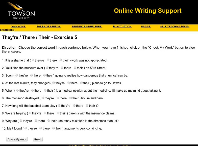 Towson University: Ows: They're / There / Their Exercise 5 Unknown Type