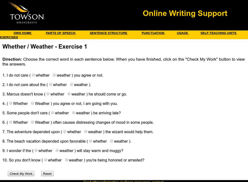 Towson University: Ows: Whether / Weather Exercise 1 Unknown Type