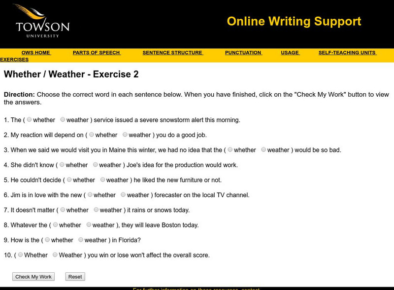 Towson University: Ows: Whether / Weather Exercise 2 Unknown Type