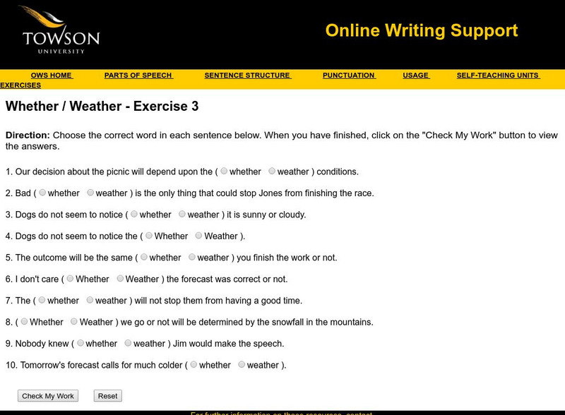 Towson University: Ows: Whether / Weather Exercise 3 Unknown Type