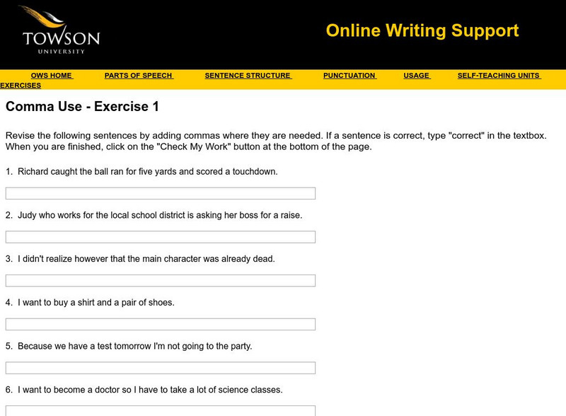 Towson University: Comma Use Exercise 1 Unknown Type