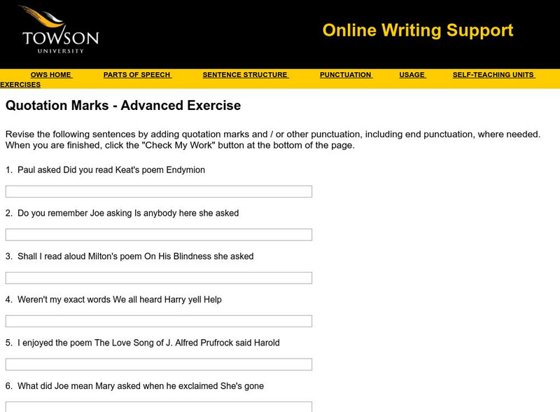 Towson University: Ows: Quotation Marks Advanced Exercise Unknown Type Towson University: Ows: Quotation Marks Advanced Exercise Unknown Type