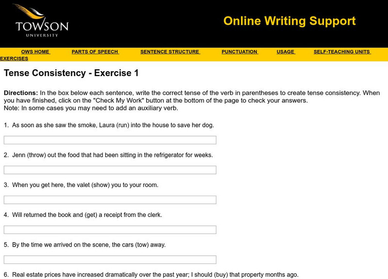 Towson University: Ows: Tense Consistency Exercise 1 Unknown Type Towson University: Ows: Tense Consistency Exercise 1 Unknown Type