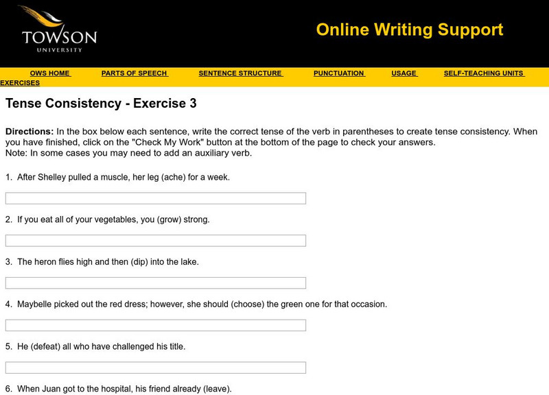 Towson University: Ows: Tense Consistency Exercise 3 Unknown Type Towson University: Ows: Tense Consistency Exercise 3 Unknown Type