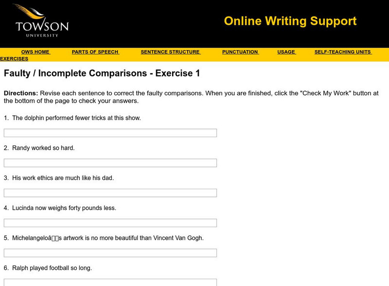 Towson University: Ows: Faulty / Incomplete Comparisons Exercise 1 Unknown Type