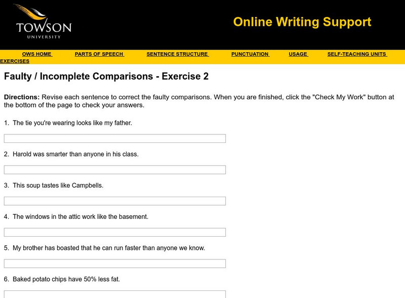 Towson University: Ows: Faulty / Incomplete Comparisons Exercise 2 Unknown Type