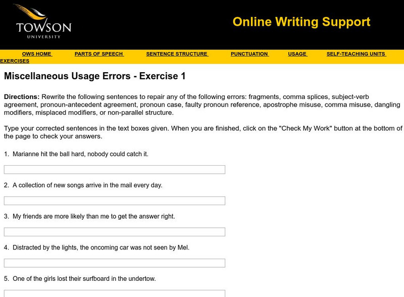 Towson University: Ows: Miscellaneous Usage Errors Exercise 1 Unknown Type Towson University: Ows: Miscellaneous Usage Errors Exercise 1 Unknown Type