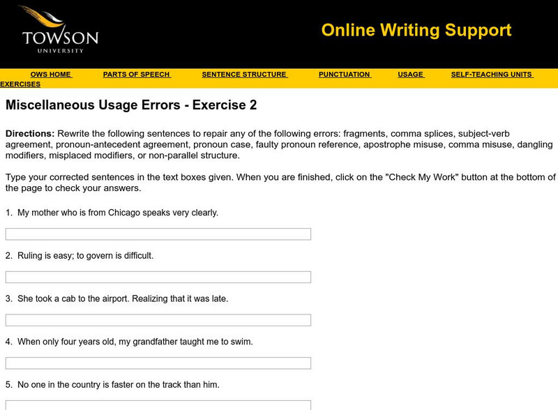 Towson University: Ows: Miscellaneous Usage Errors Exercise 2 Unknown Type Towson University: Ows: Miscellaneous Usage Errors Exercise 2 Unknown Type