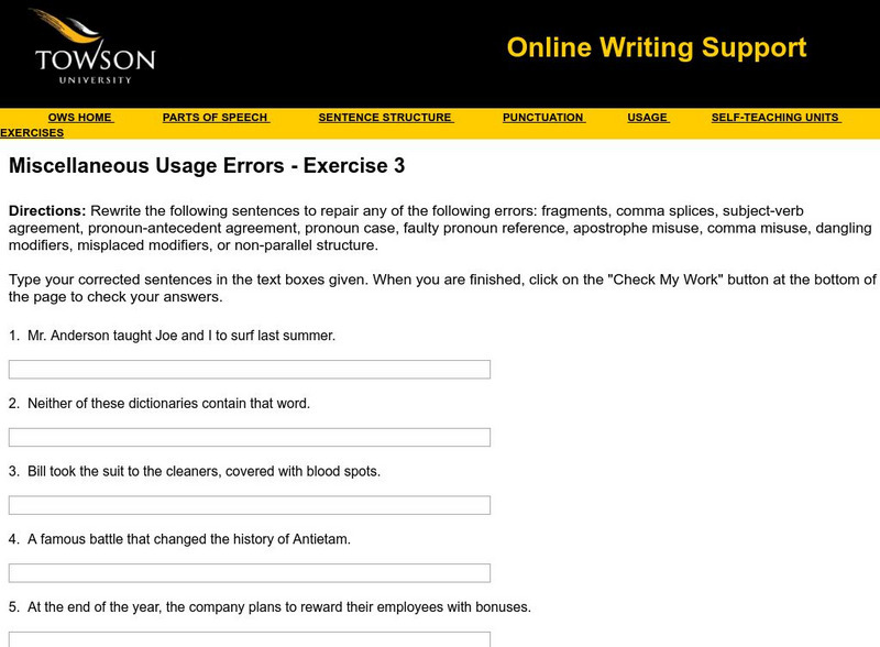 Towson University: Ows: Miscellaneous Usage Errors Exercise 3 Unknown Type Towson University: Ows: Miscellaneous Usage Errors Exercise 3 Unknown Type