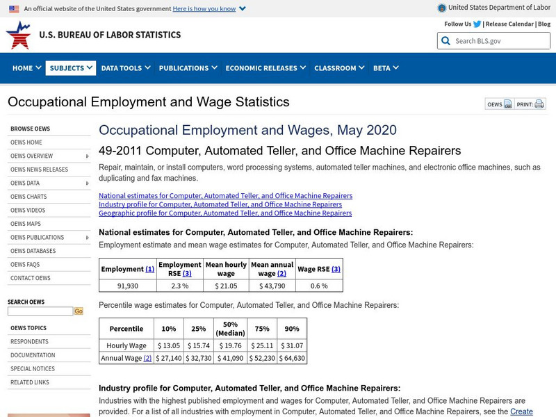 Bureau of Labor Statistics: Computer Repairer Handout