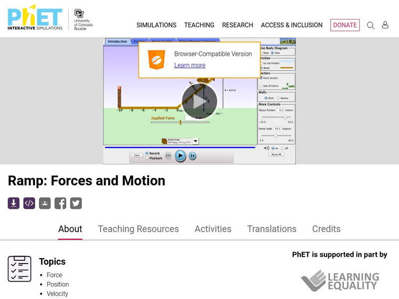 University of Colorado: Ph Et Interactive Simulations: Ramp: Forces and Motion Interactive University of Colorado: Ph Et Interactive Simulations: Ramp: Forces and Motion Interactive