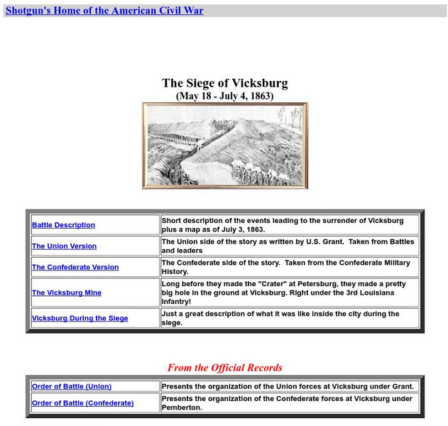 Home of the American Civil War: The Siege of Vicksburg (May 18 July 4, 1863) Website Home of the American Civil War: The Siege of Vicksburg (May 18 July 4, 1863) Website