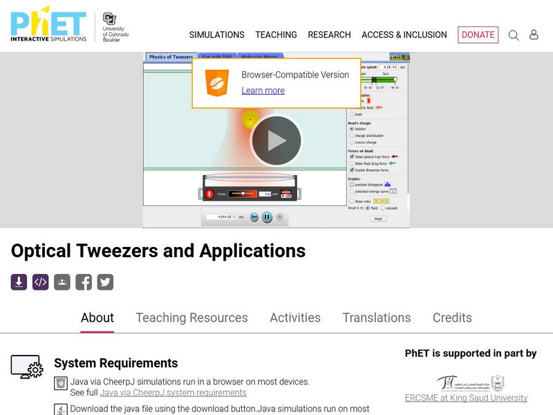 University of Colorado: Ph Et Interactive Simulations: Optical Tweezers and Applications Unit Plan University of Colorado: Ph Et Interactive Simulations: Optical Tweezers and Applications Unit Plan