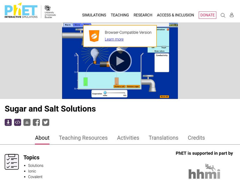University of Colorado: Ph Et Interactive Simulations: Sugar and Salt Solutions Unit Plan University of Colorado: Ph Et Interactive Simulations: Sugar and Salt Solutions Unit Plan