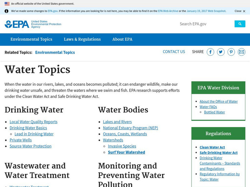 Epa: Water Topics Handout