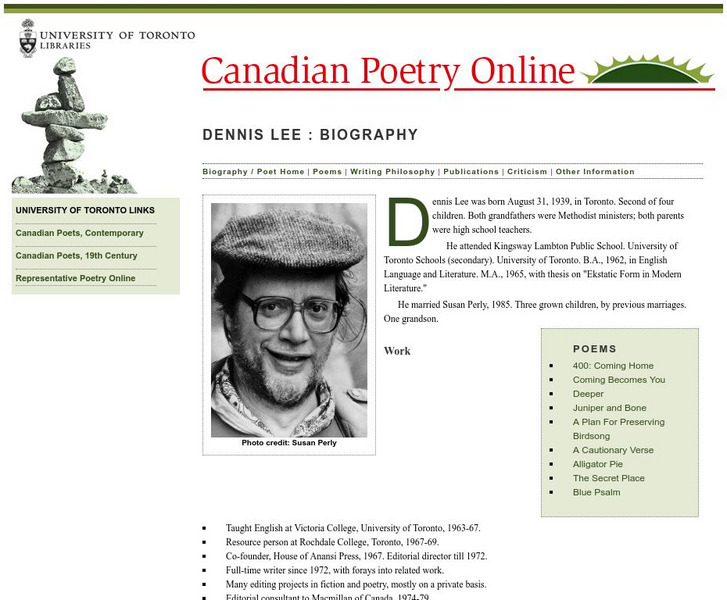 University of Toronto Libraries: Canadian Poetry Online: Dennis Lee Website University of Toronto Libraries: Canadian Poetry Online: Dennis Lee Website