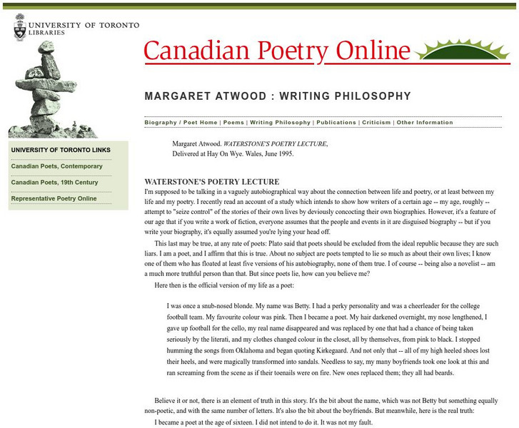 University of Toronto: Canadian Poetry Online: Atwood: Writing Philosophy Primary University of Toronto: Canadian Poetry Online: Atwood: Writing Philosophy Primary