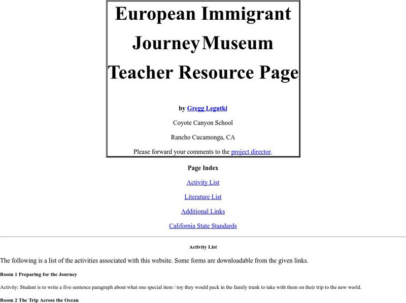 Score: European Immigrant Journey Museum Unit Plan