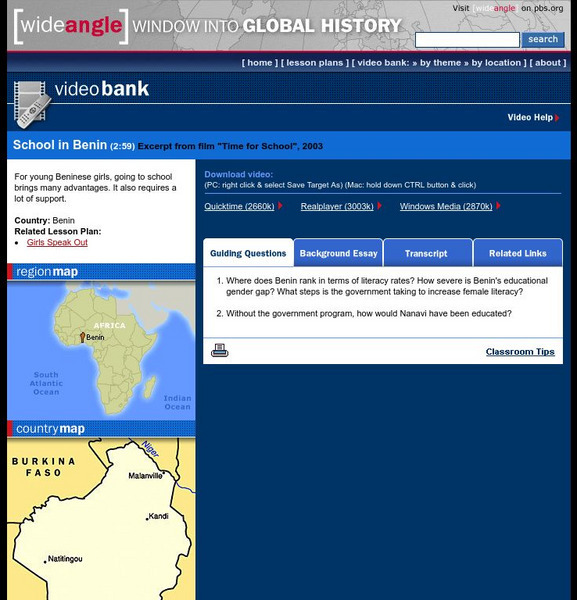 Wnet: Thirteen: Wide Angle: Video Bank: School in Benin Instructional Video