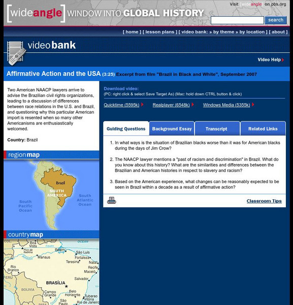 Wnet: Thirteen: Wide Angle: Video Bank: Brazil Affirmative Action and the Usa Instructional Video