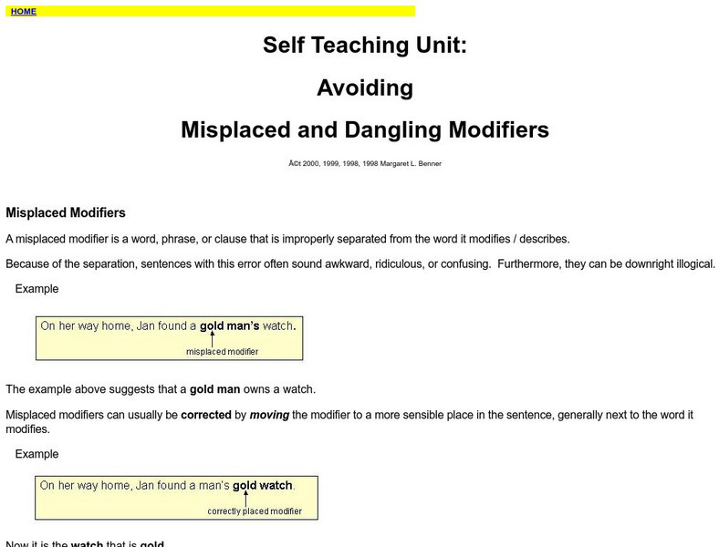 Towson University: Avoiding Misplaced and Dangling Modifiers Unit Plan