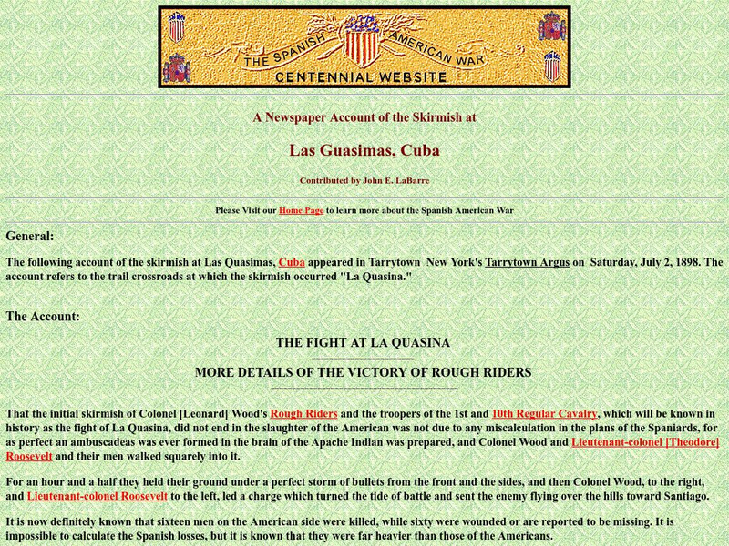 Spanish American War Centennial: A Newspaper Account of the Skirmish at Las Guasimas, Cuba Website