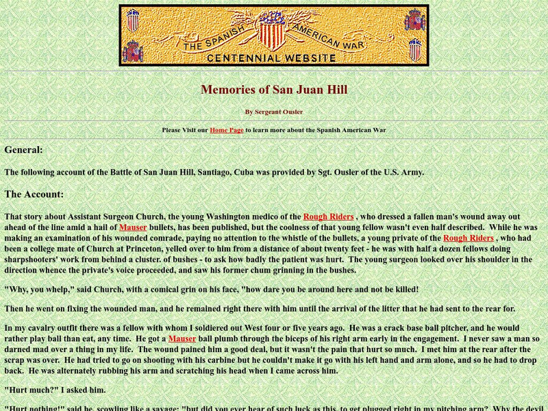 Spanish American War Centennial: Memories of San Juan Hill Primary Spanish American War Centennial: Memories of San Juan Hill Primary