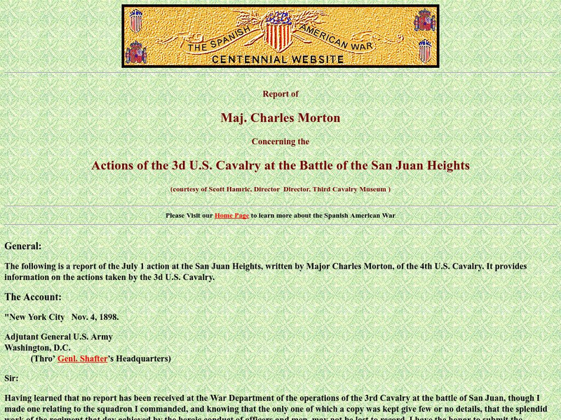 Spanish American War Centennial: Report of Major Charles Morton Primary