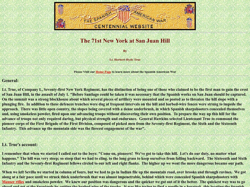 Spanish American War Centennial: The 71st New York at San Juan Hill: Lt. Herbert Hyde True Primary