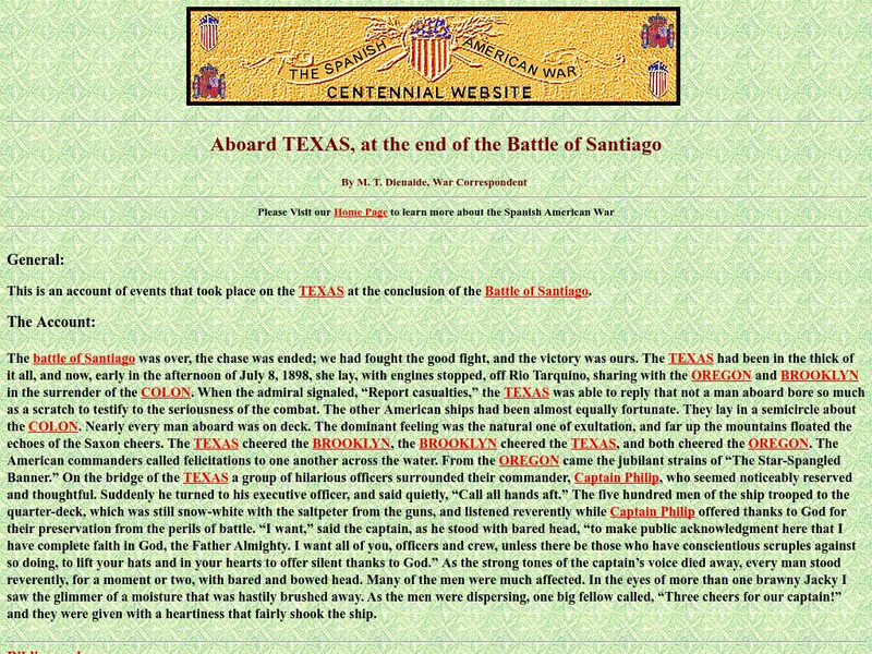 Spanish American War Centennial: Aboard Texas, at the End of the Battle of Santiago Primary