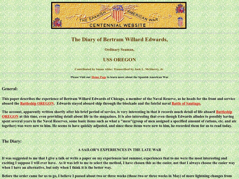 Spanish American War Centennial: The Diary of Bertram Willard Edwards Primary