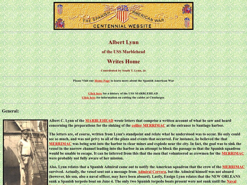 Spanish American War Centennial: Albert Lynn of the Uss Marblehead: Writes Home Primary Spanish American War Centennial: Albert Lynn of the Uss Marblehead: Writes Home Primary
