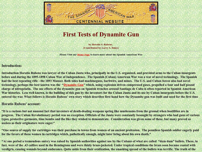 Spanish American War Centennial: First Tests of Dynamite Gun Primary