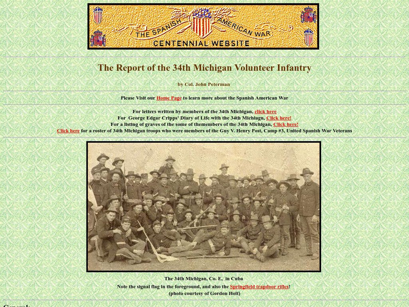 Spanish American War Centennial: The Report of the 34th Michigan Volunteer Infantry Website Spanish American War Centennial: The Report of the 34th Michigan Volunteer Infantry Website