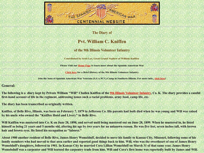 Spanish American War Centennial: The Diary of Private William C. Kniffen Primary Spanish American War Centennial: The Diary of Private William C. Kniffen Primary