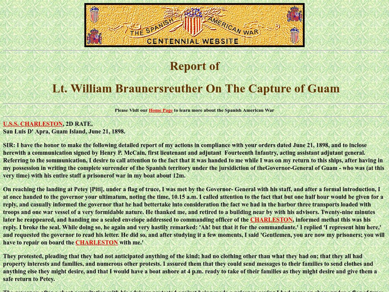 Spanish American War Centennial: Report of Lt. William Braunersreuther on the Capture of Guam Primary