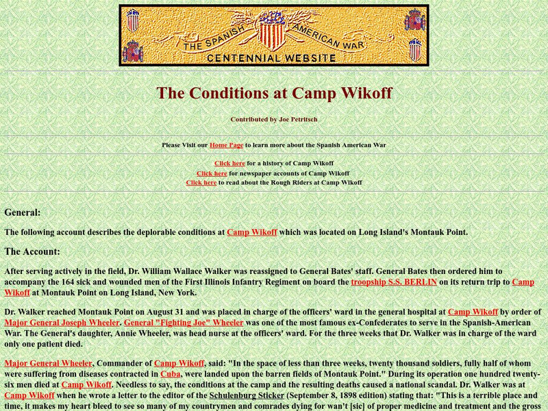 Spanish American War Centennial: The Conditions at Camp Wikoff Primary
