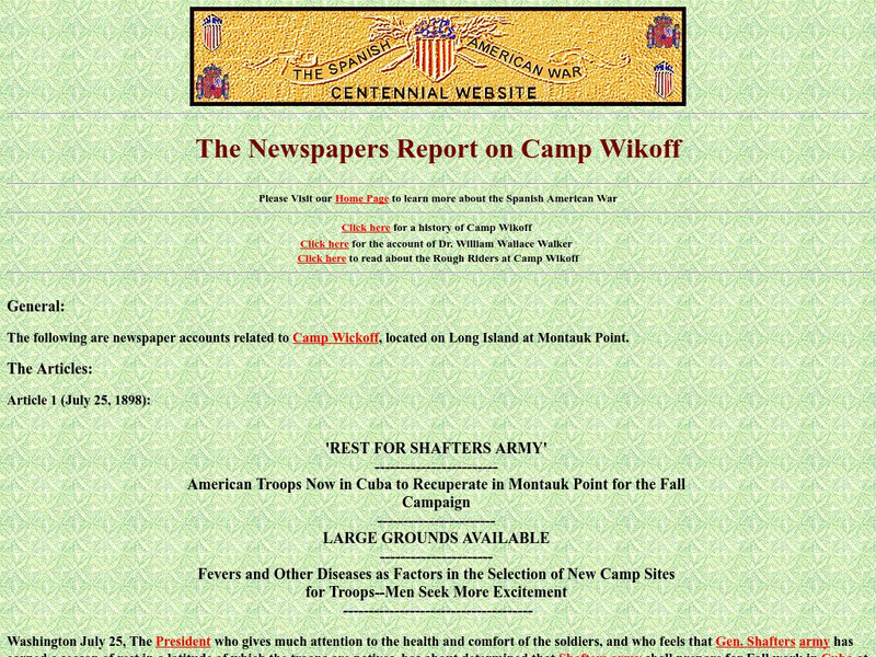 Spanish American War Centennial: The Newspapers Report on Camp Wikoff Primary