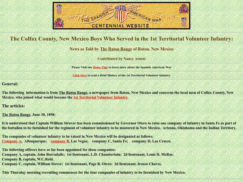 Spanish American War Centennial: Colfax County, New Mexico Boys: 1st Territorial Volunteer Infantry Primary