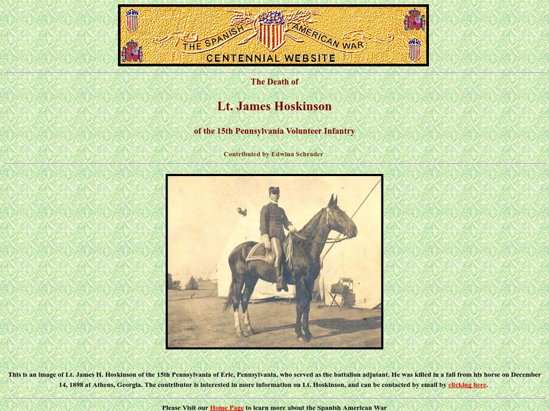 Spanish American War Centennial: Death of Lt. James Hoskinson: 15th Pennsylvania Volunteer Infantry Primary