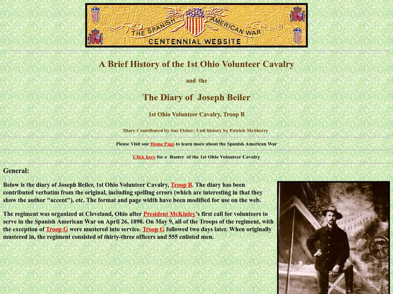 Spanish American War Centennial: History of the 1st Ohio Volunteer Cavalry: Diary of Joseph Beiler Primary