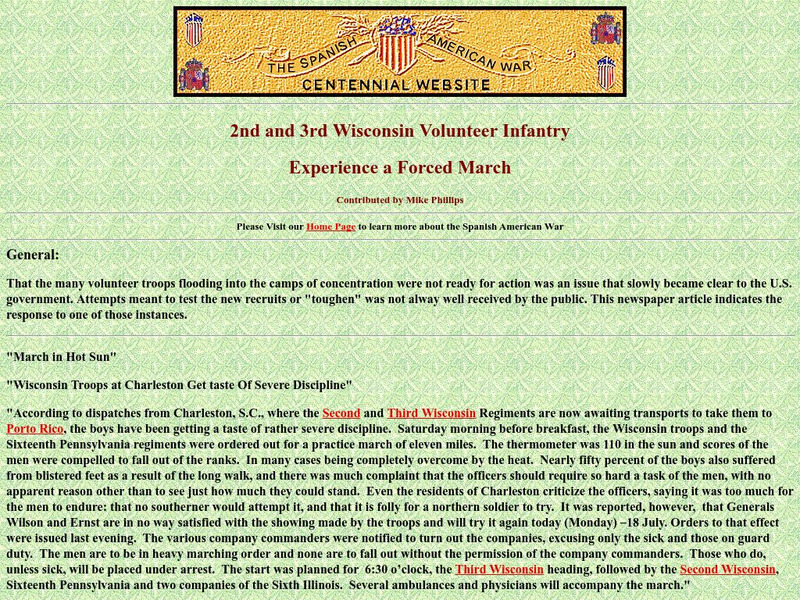 Spanish American War Centennial: 2nd and 3rd Wisconsin Volunteer Infantry: Experience a Forced March Primary