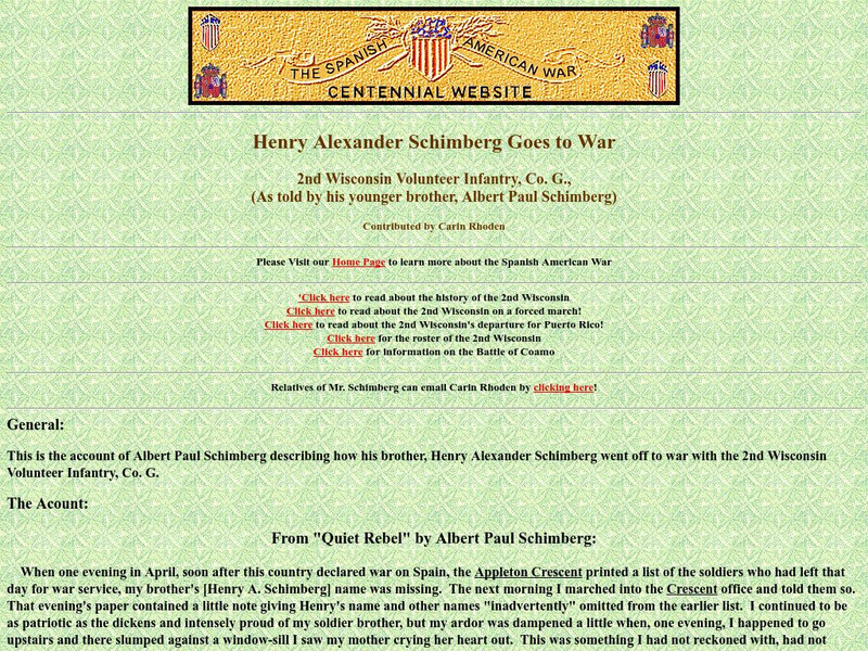 Spanish American War Centennial: Henry Alexander Schimberg Goes to War Primary Spanish American War Centennial: Henry Alexander Schimberg Goes to War Primary