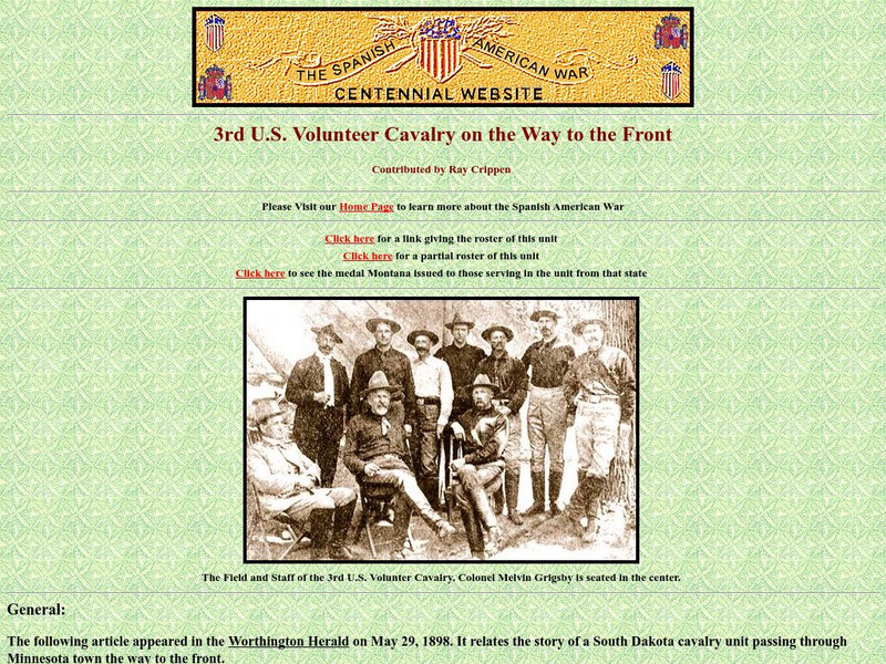 Spanish American War Centennial: 3rd u.s. Volunteer Cavalry on the Way to the Front Primary Spanish American War Centennial: 3rd u.s. Volunteer Cavalry on the Way to the Front Primary