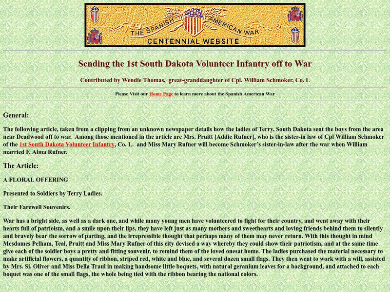 Spanish American War Centennial: Sending the 1st South Dakota Volunteer Infantry Off to War Primary Spanish American War Centennial: Sending the 1st South Dakota Volunteer Infantry Off to War Primary